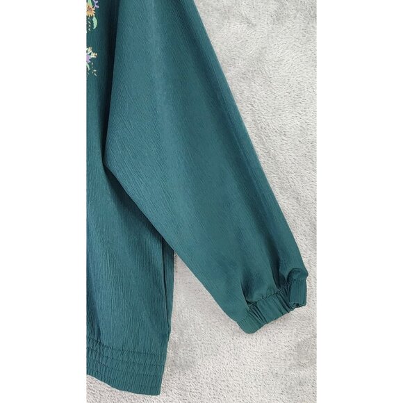 GW Jacket Womens Medium Petite Green Floral Button Up Vintage Bomber Made In USA - Picture 9 of 12